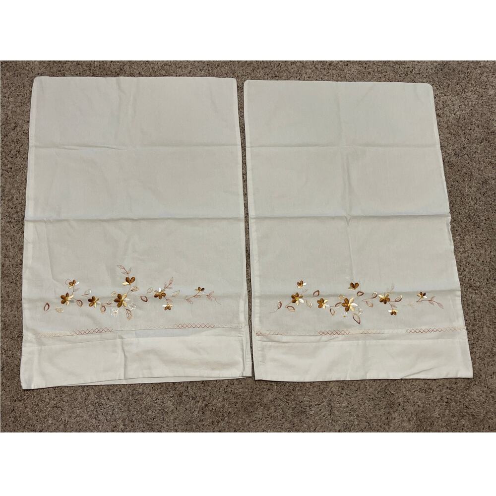 Embroidered Pillowcases Standard Floral Flower Handcrafted Machine Vintage